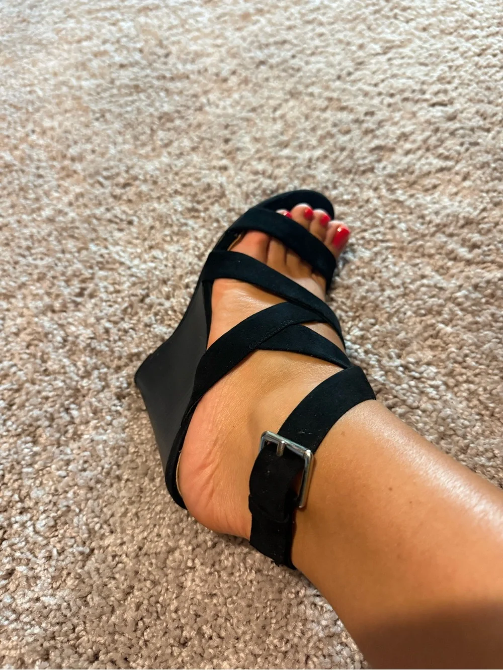 Forever 21 Black Strappy Wedge Sandals
